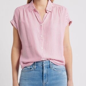 Beach Lunch Lounge Daria Shirt Watermelon Stripe Short Sleeve Button Up Size XL